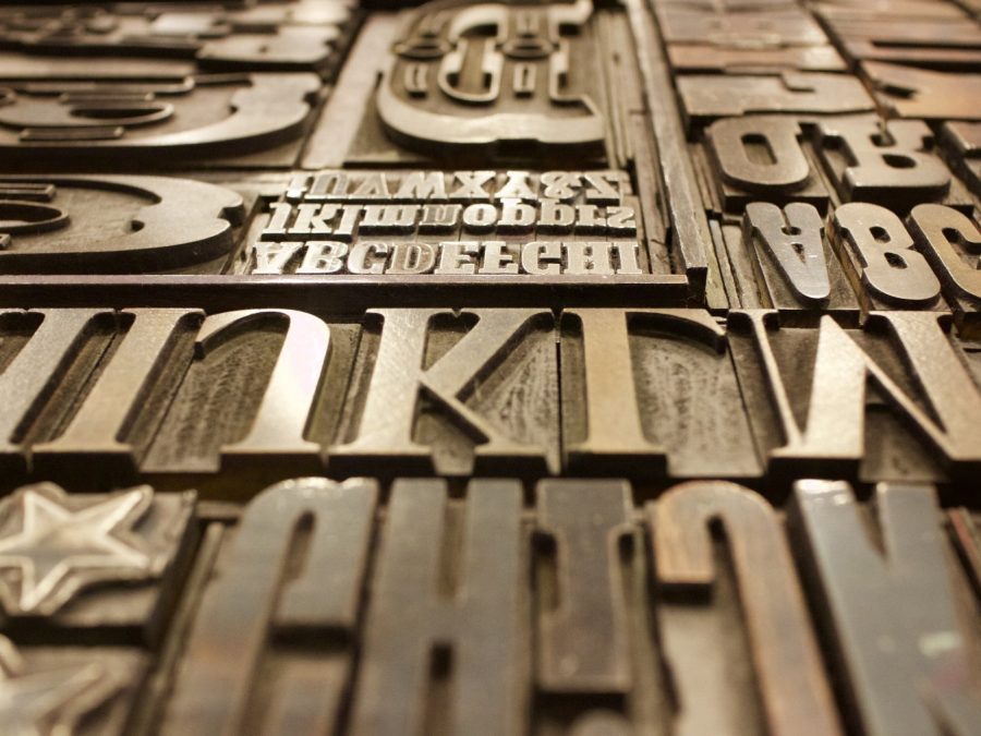 Close-up of mixed wood and metal letterpress type